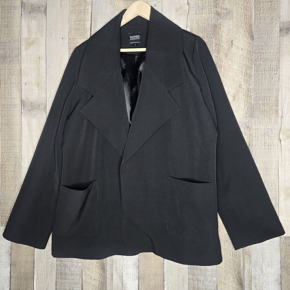 Banned Alternative Jacket Womens Small Black Blazer Open Front Pockets Overcoat